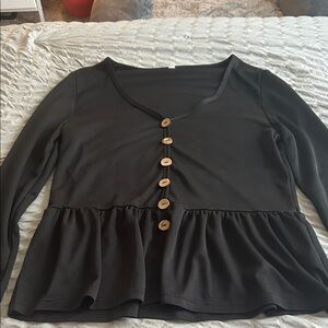 SHEIN Black V-Neck Peplum Blouse